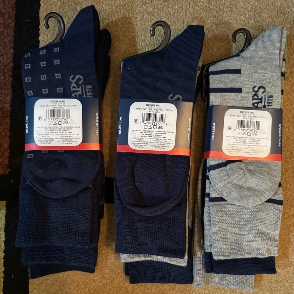 3 Chaps Classic Dress Argyle, Diamond, & Dot Crew Socks 3-Pair Pack Blue